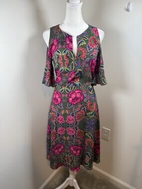 SET 100% Silk Floral Dress Size 2 Floral Flowy Boho Cottagecore Knee Length